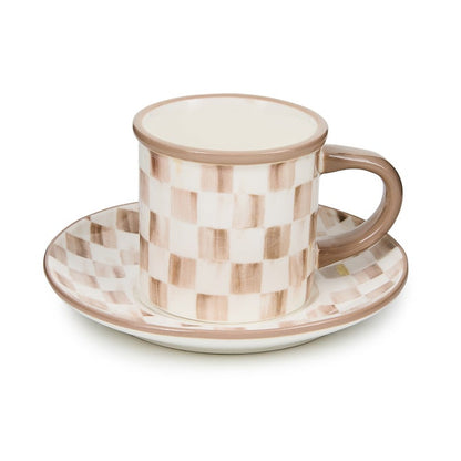 Mocha Check Espresso Cup & Saucer, Set of 2