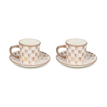Mocha Check Espresso Cup & Saucer, Set of 2