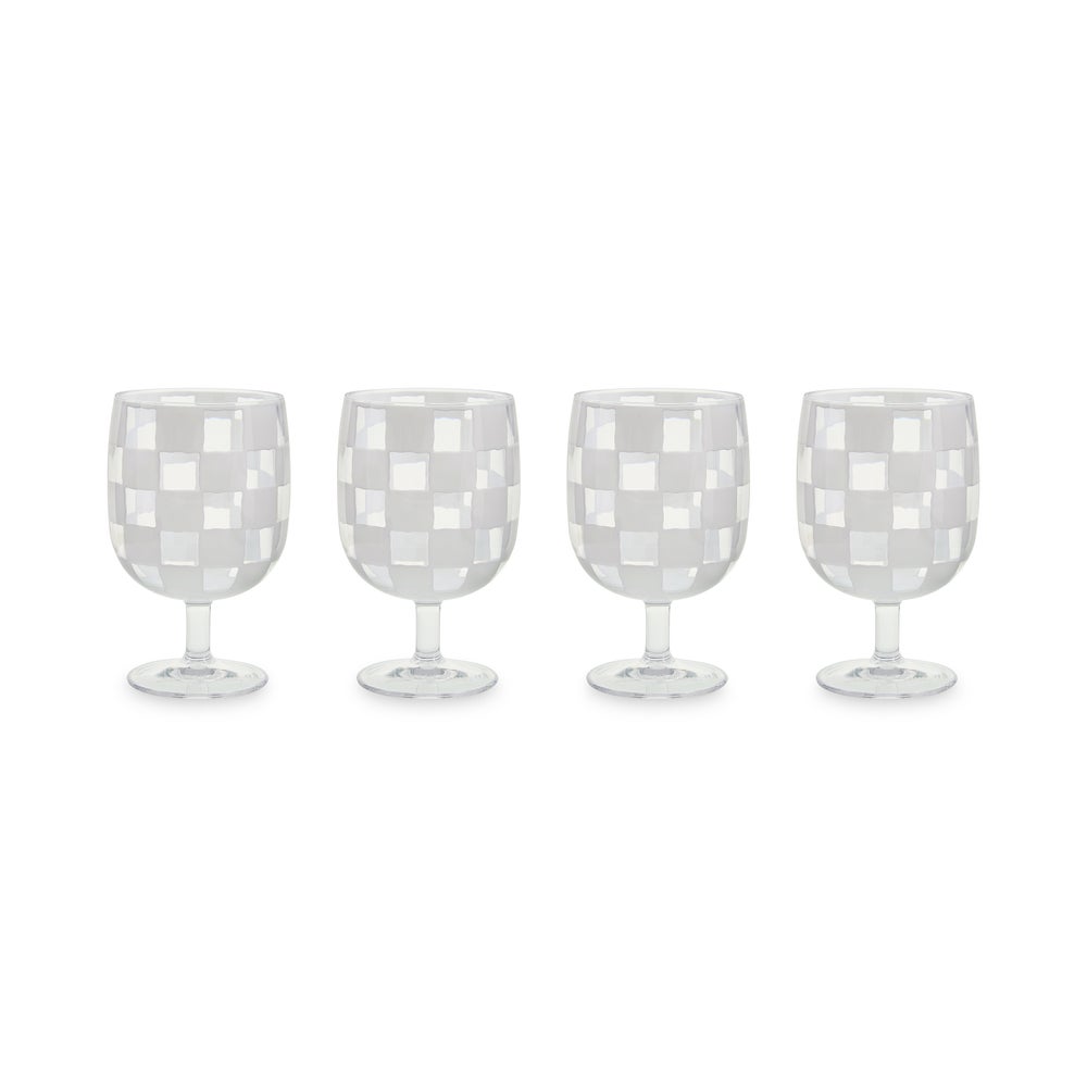 White Check Acrylic Water Goblets, Set of 4