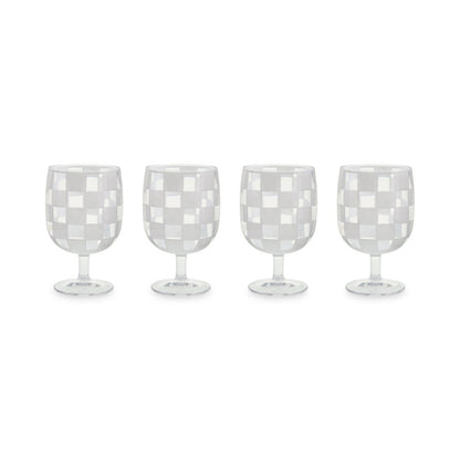 White Check Acrylic Water Goblets, Set of 4