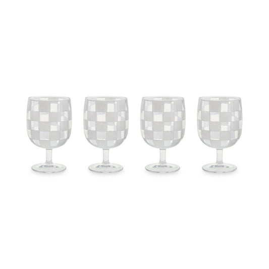 White Check Acrylic Water Goblets, Set of 4