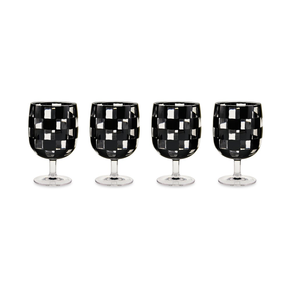 Black Check Acrylic Water Goblets, Set of 4