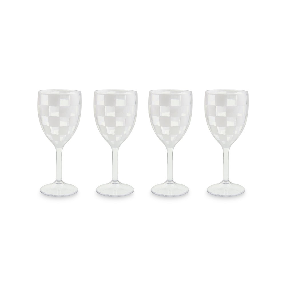 White Check Acrylic Wine Goblets, Set of 4