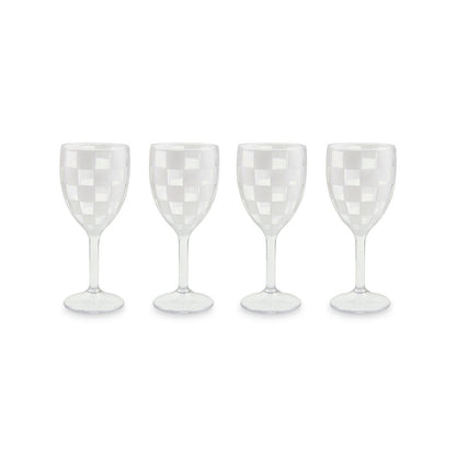 White Check Acrylic Wine Goblets, Set of 4