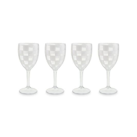 White Check Acrylic Wine Goblets, Set of 4