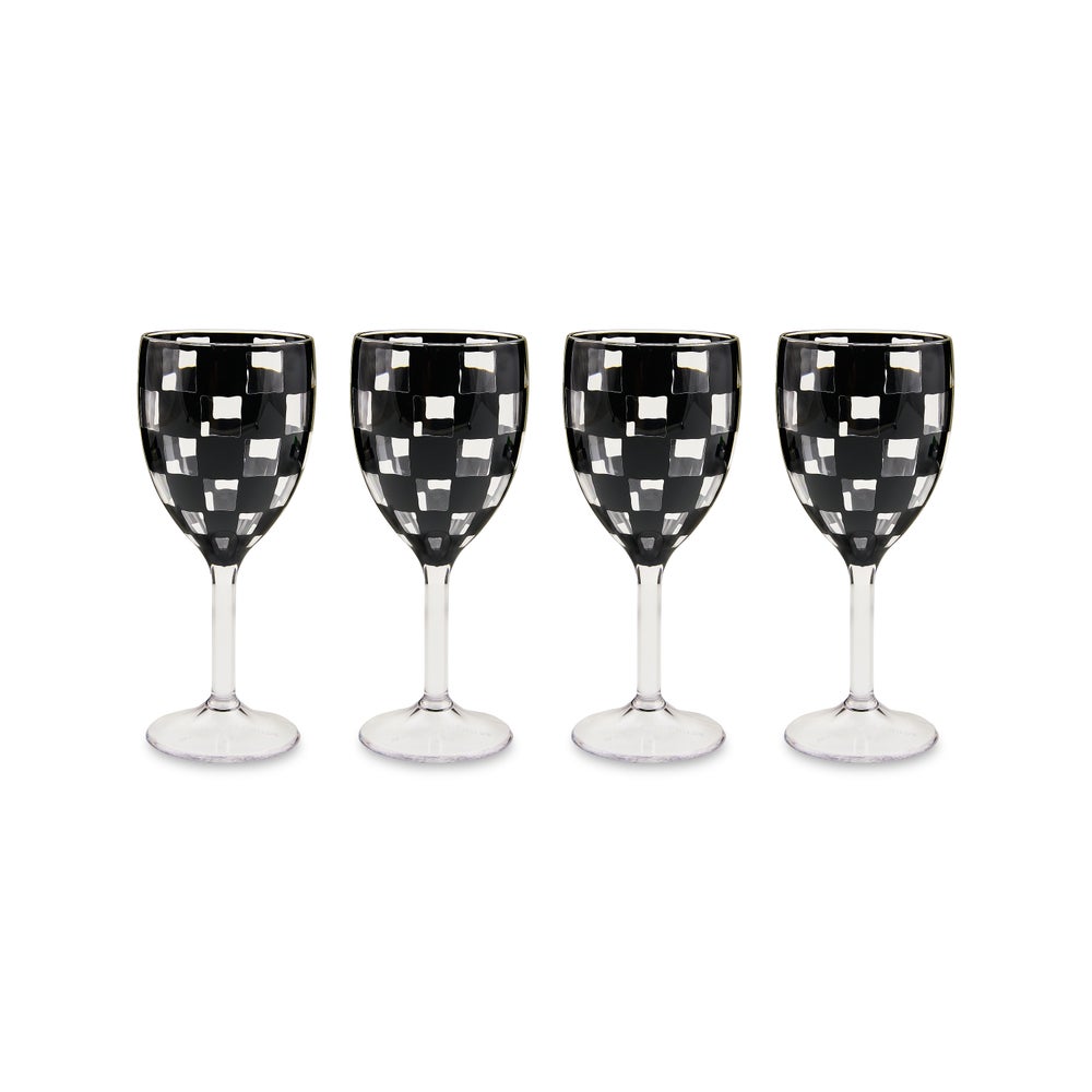 Black Check Acrylic Wine Goblets, Set of 4