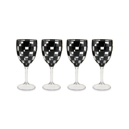 Black Check Acrylic Wine Goblets, Set of 4