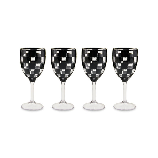 Black Check Acrylic Wine Goblets, Set of 4