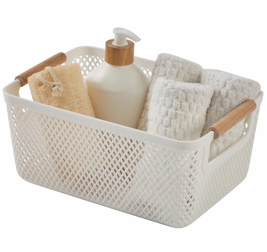 N&T Malla PP Basket with Wooden Handle White Small