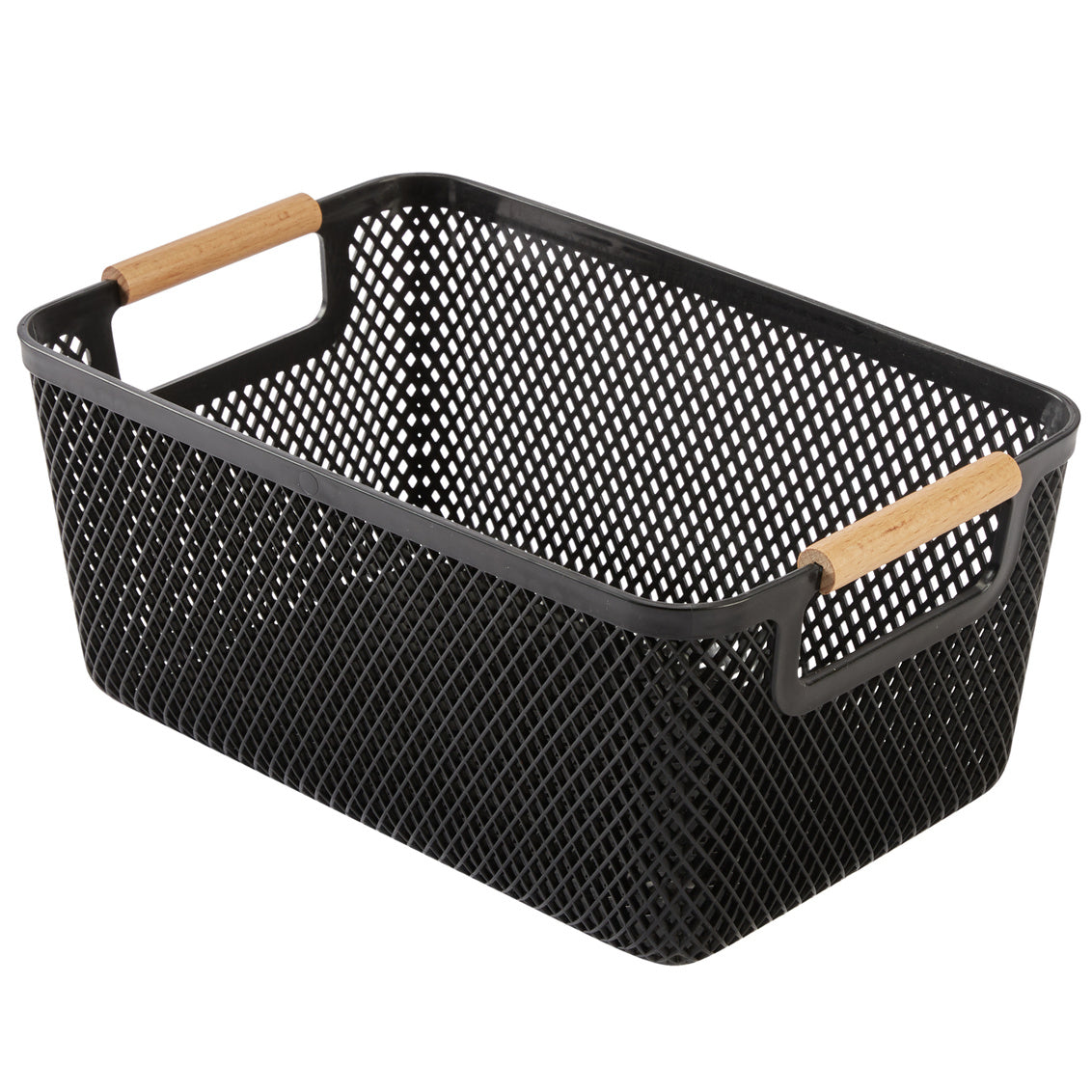 N&T Malla PP Basket with Wooden Handle Black Medium