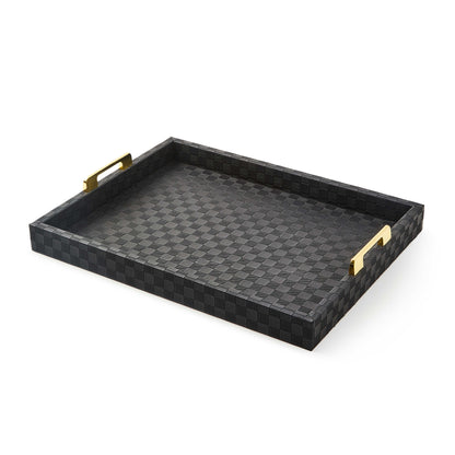 Black Faux Leather Large Tray