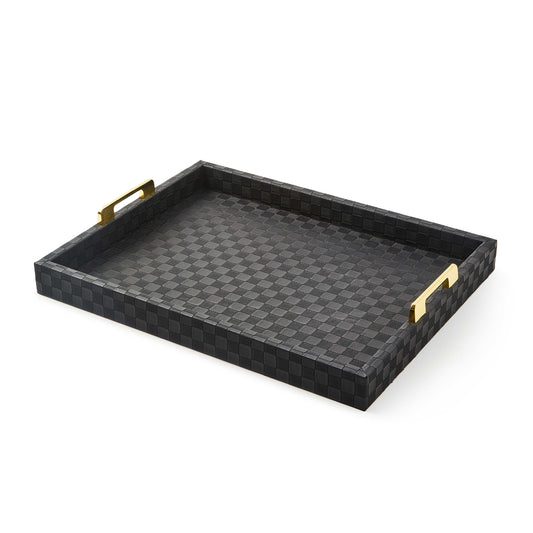 Black Faux Leather Large Tray