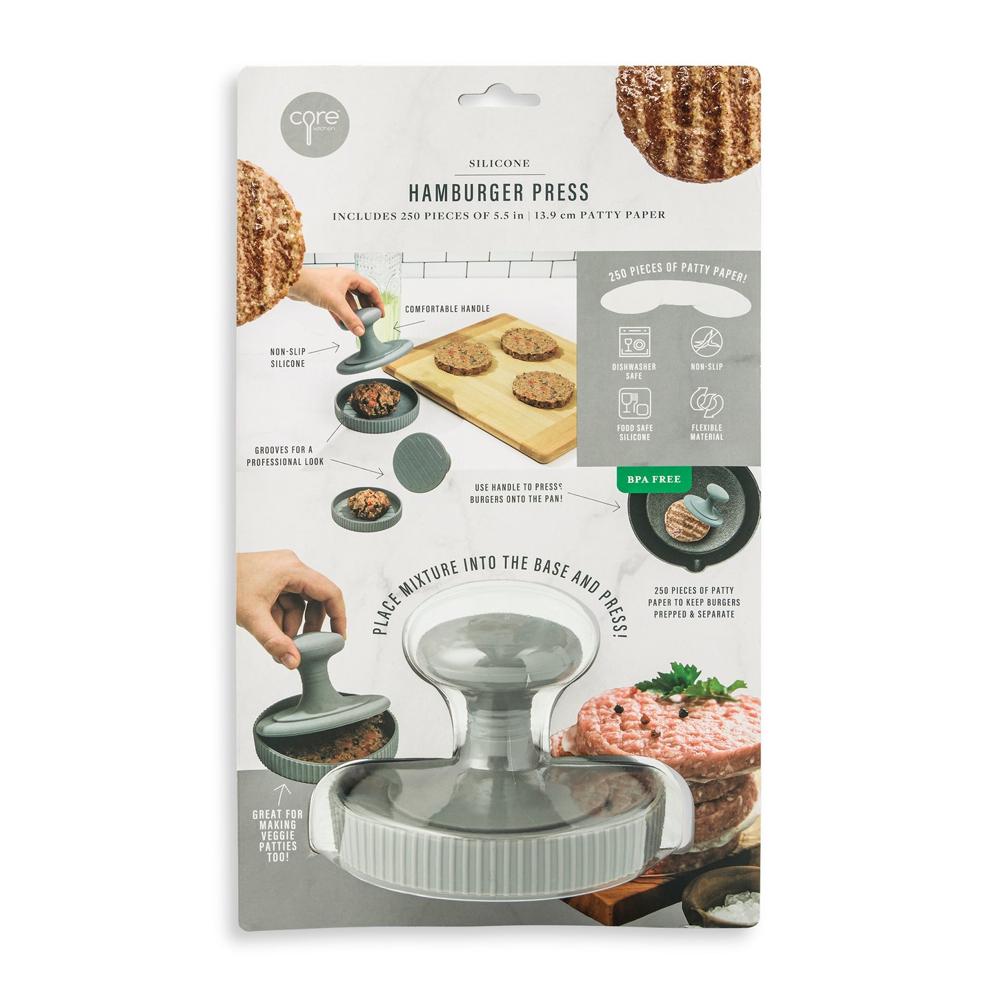 Silicone Hamburger Press With Patty Paper Set