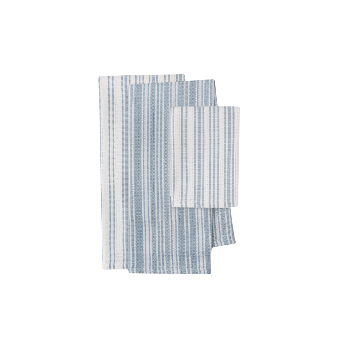 Dusty Blue Classic Stripe Heavyweight Kitchen Set of 3