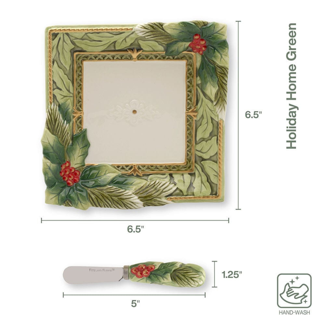 Holiday Home Green Appetizer Plate and Spreader Set