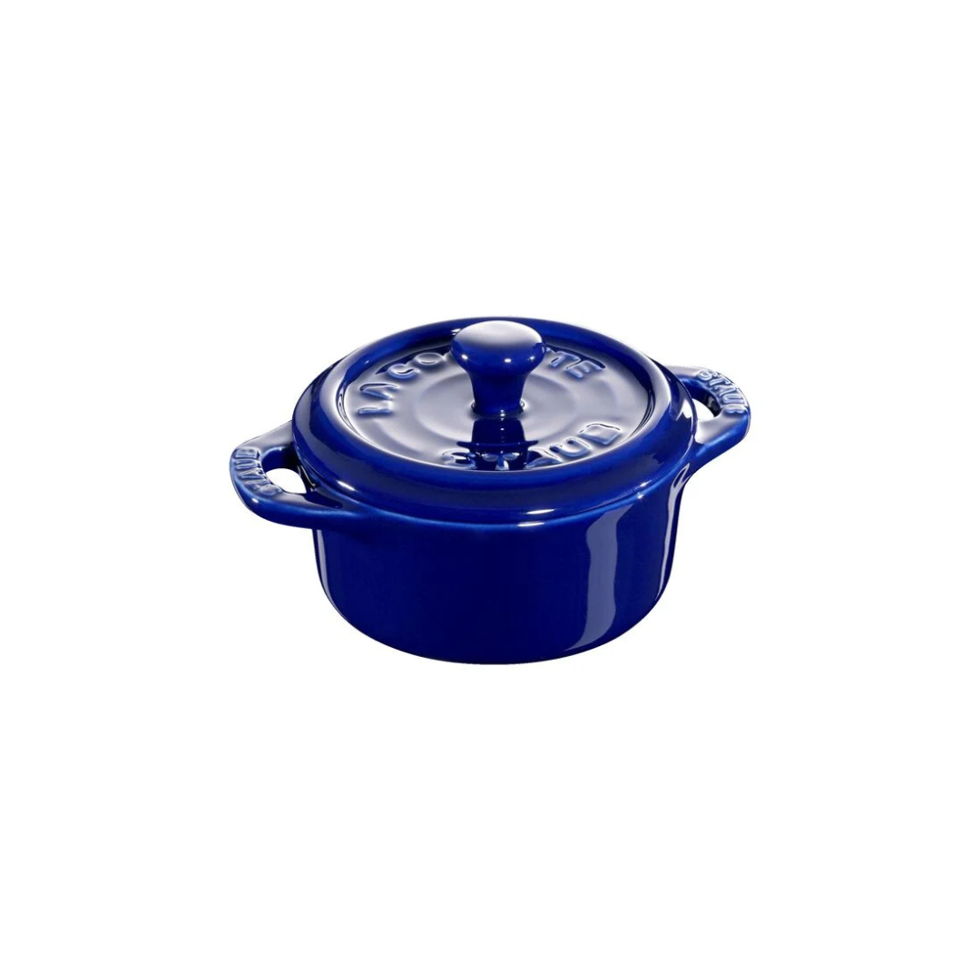 Juego de 3 mini cocottes redondos de cerámica Staub, azul oscuro