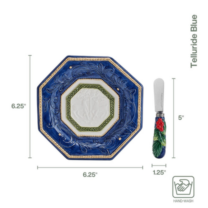 Telluride Blue Appetizer Plate with Spreader