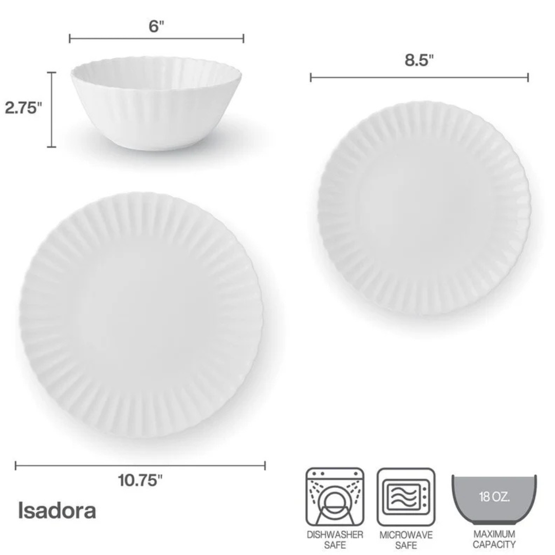 Isadora 12 Piece Dinnerware Set, Service For 4