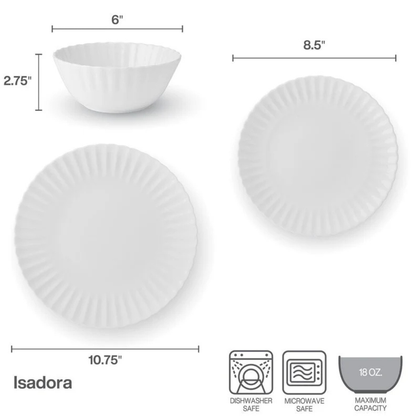 Isadora 12 Piece Dinnerware Set, Service For 4