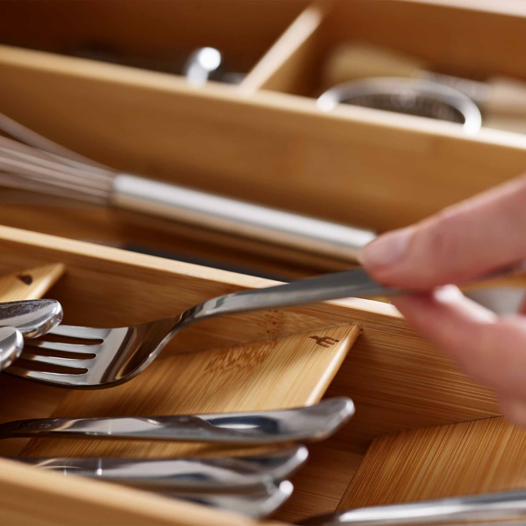 DrawerStore™ Bamboo Cutlery, Utensil & Gadget Organizer