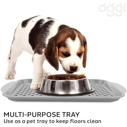 Rubbergrip Anti Slip Rectangular Serving Tray with Handles - Gray