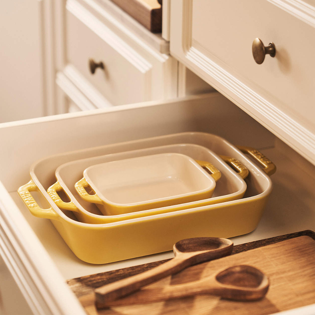 Staub Ceramic Rectangular Baking Dish 3 Piece Set - Citron