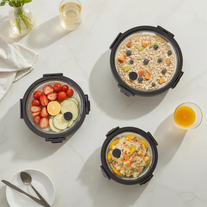 3-pc Round Glass Container Set With Glass Lid