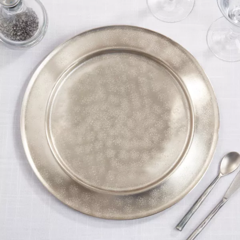 Set of 4 Aluminum Round Rim Charger Silver 13"