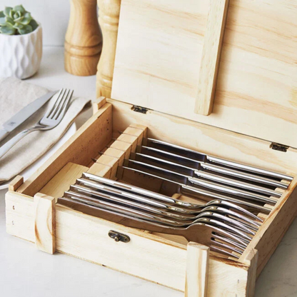Steak Dinner Stainless Steel 12-Piece Set In Wood Presentation Box