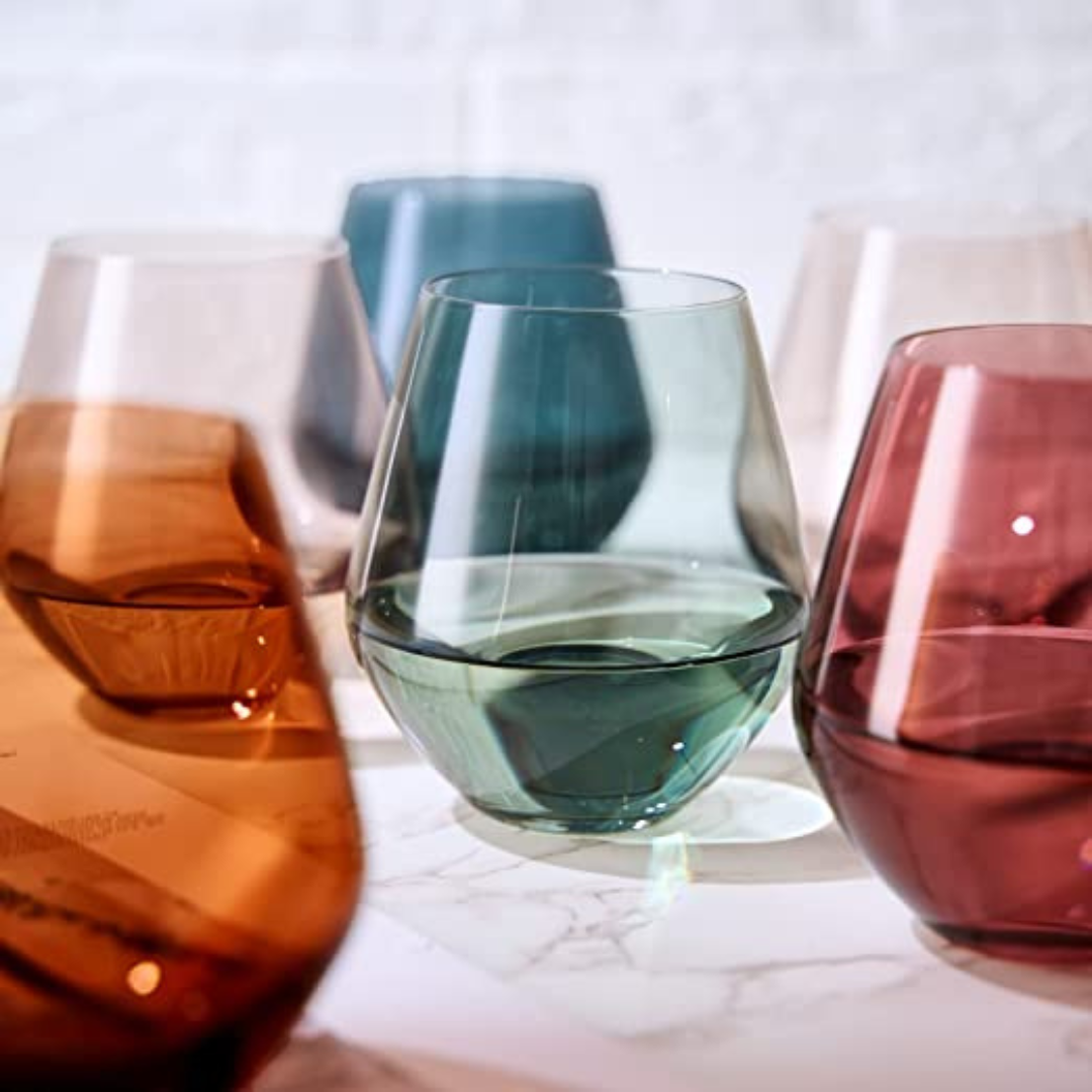 Set of 6 Colored Stemless Crystal Wine Glass