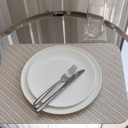 St. Tropez Reversible Rectangular Placemat - Diagonal Beige / Green Set of 4