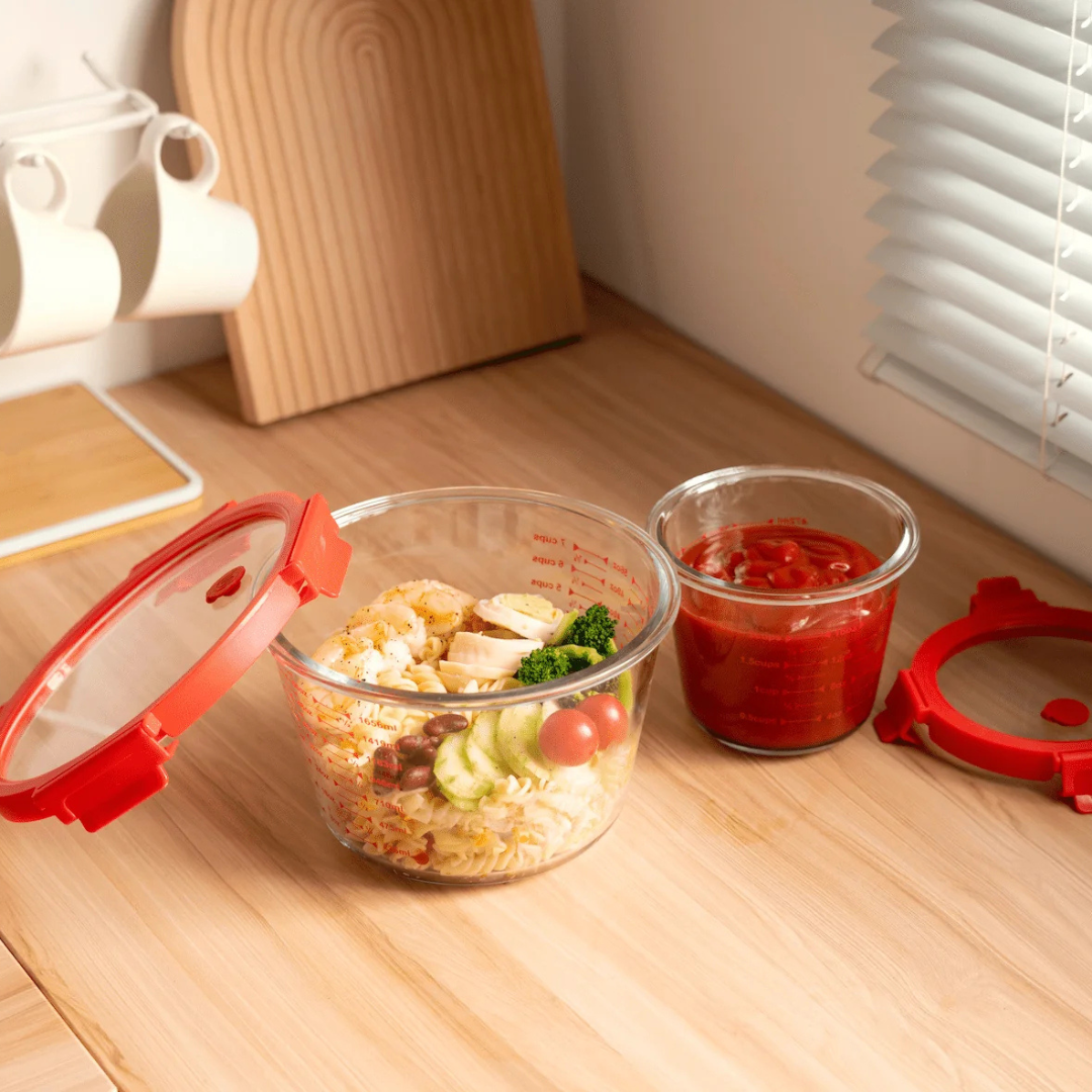 Glass Measuring Cup Set with Secure Snap Lids - 2 pc Set