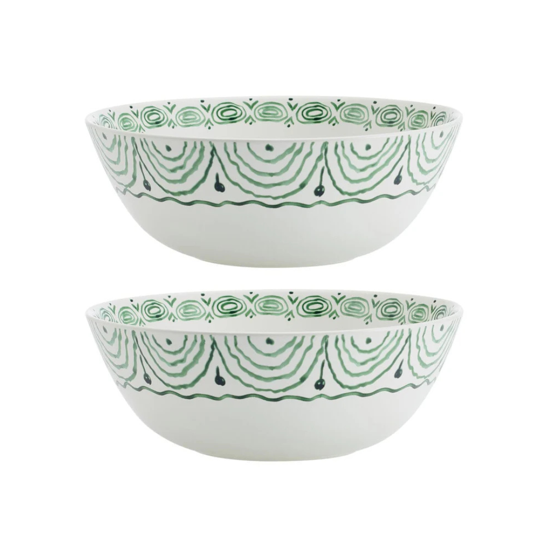 Sicily Green Set of 2 Serving Bowls with Salt & Pepper Set