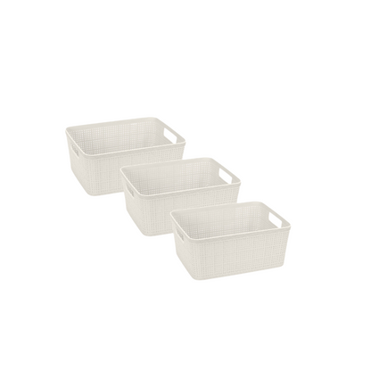 N&T 3pc Weave Storage Basket Set Plastic White