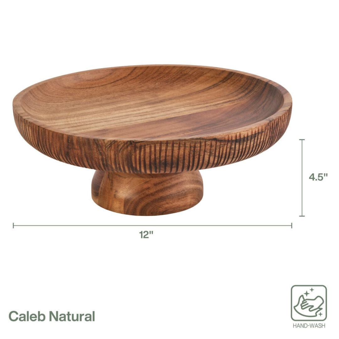 Caleb Acacia Wood Footed Serve Platter Cake Stand