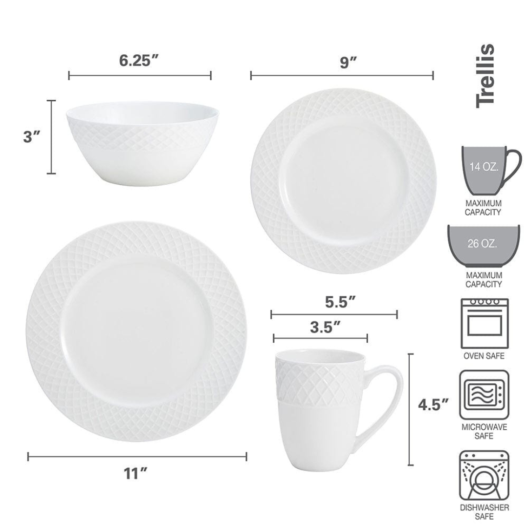 Trellis White 16 Piece Dinnerware Set