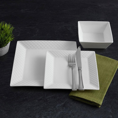 Trellis White Square 16 Piece Dinnerware Set, Service for 4