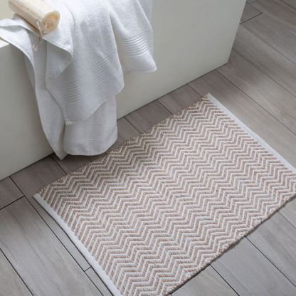 Avignon Bath Mat Cotton Hand-Loom 20"X30" White/Beige