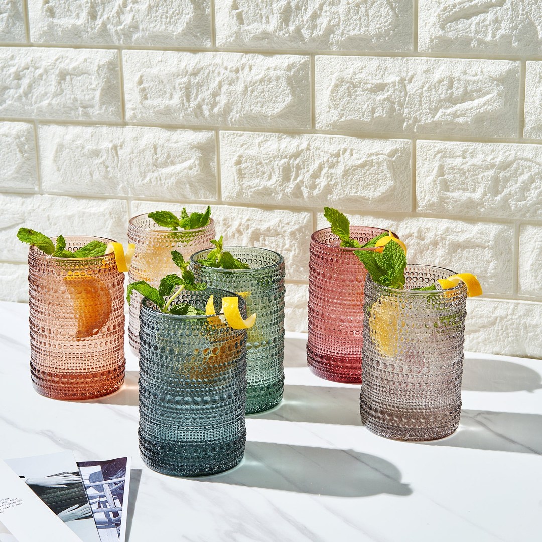 Set of 6 Beaded Highball Drinking Glasses