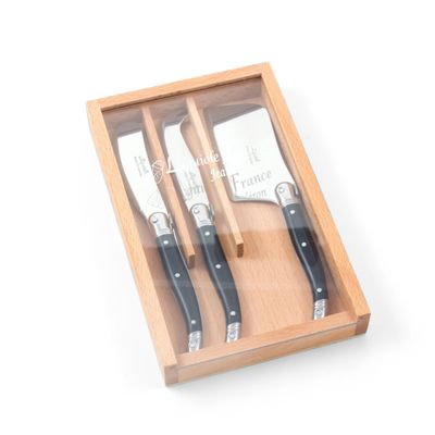 Laguiole S3 Black Cheese Utensils WoodBox Acrylic Lid