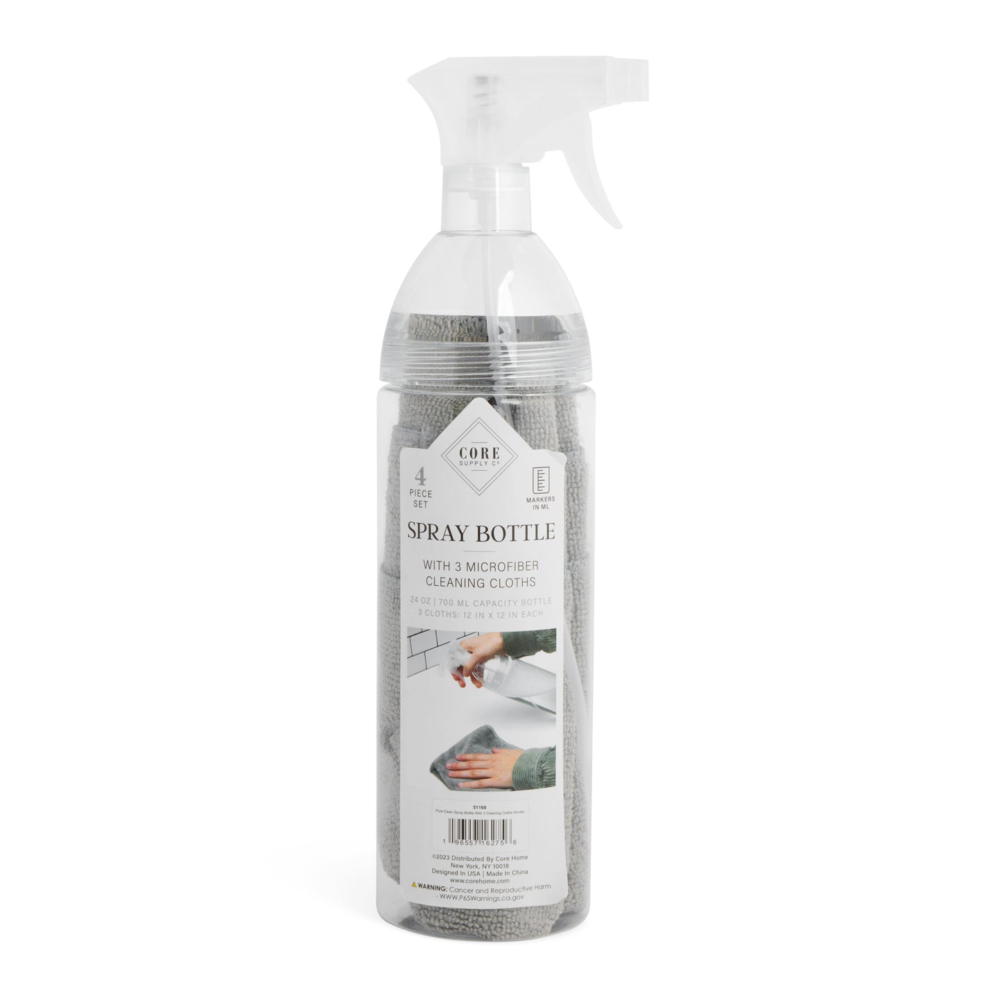 Pure Clean Spray Bottle With 3 Cleaning Cloths Smoke