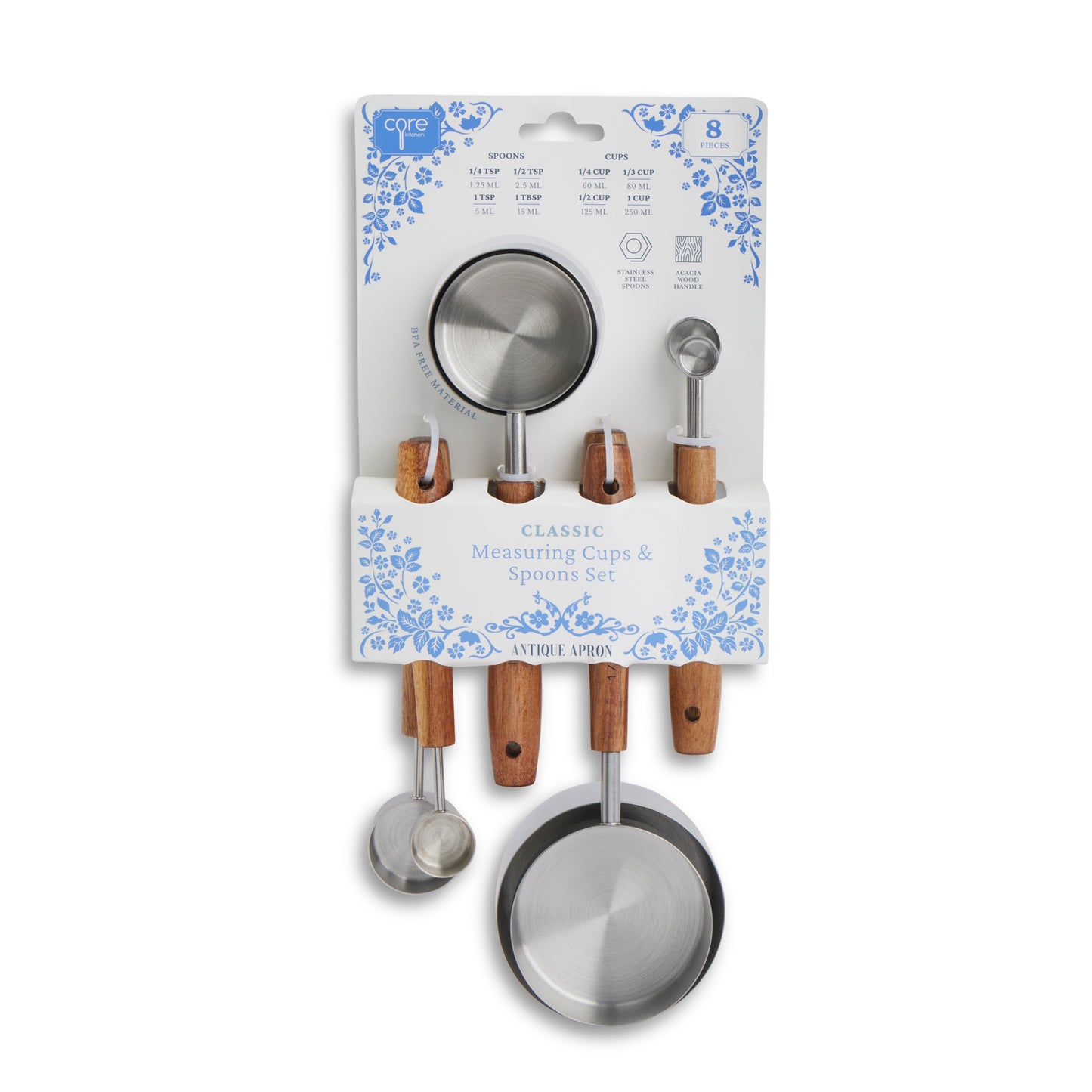 8Pc Classic Acacia Handle Measuring Cups And Spoons