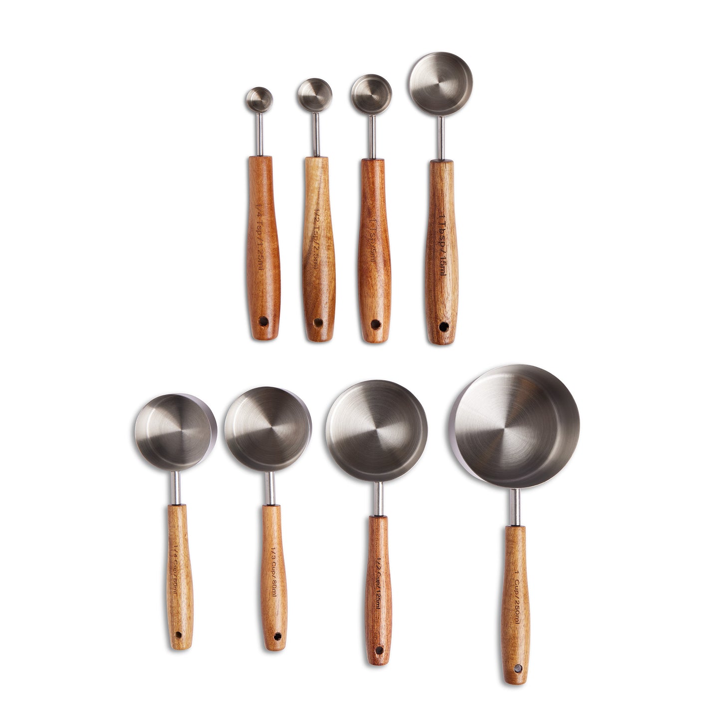 8Pc Classic Acacia Handle Measuring Cups And Spoons