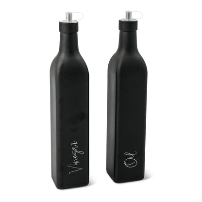 2Pk Cruets Iron Stand Matte Black Oil & Vinegar Script