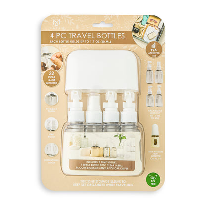 4Pc Travel Bottles W/Silicone Sleeve Vanilla