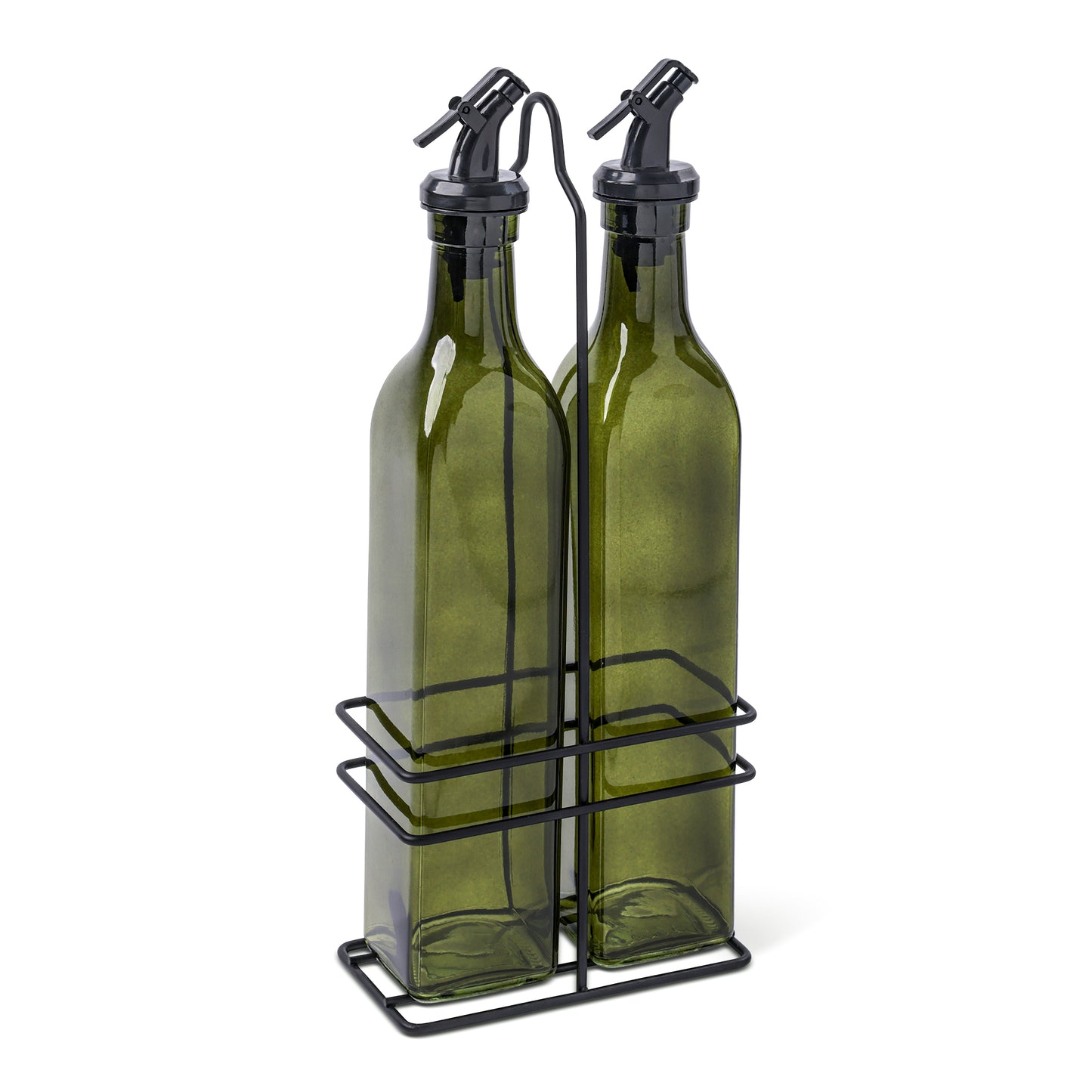 Set Of 2 16.9oz Colored Cruets Iron Stand-Deep Moss
