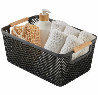 N&T Malla PP Basket with Wooden Handle Black Medium