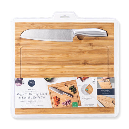 Bamboo Cutting Board With Magnetic Knife Set Emerald Tide