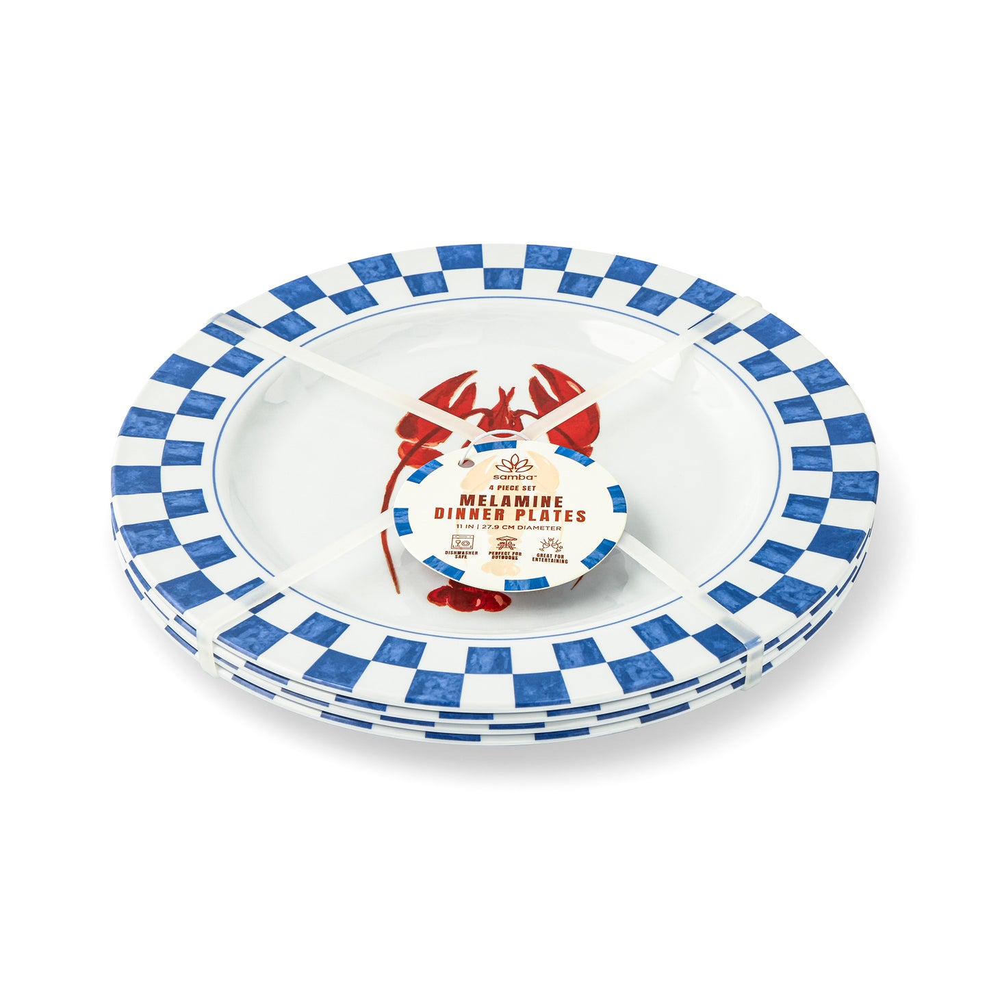 4Pk 11" Melamine Dinner Plates Lobster Check
