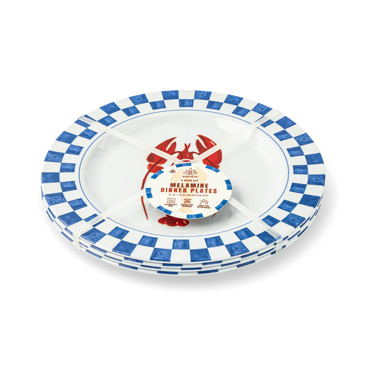 4Pk 11" Melamine Dinner Plates Lobster Check